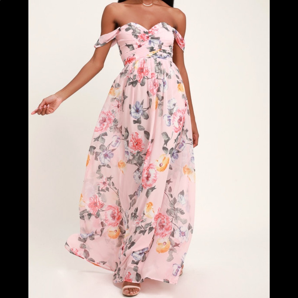 Blush Floral Print Off-the-Shoulder Maxi Dress